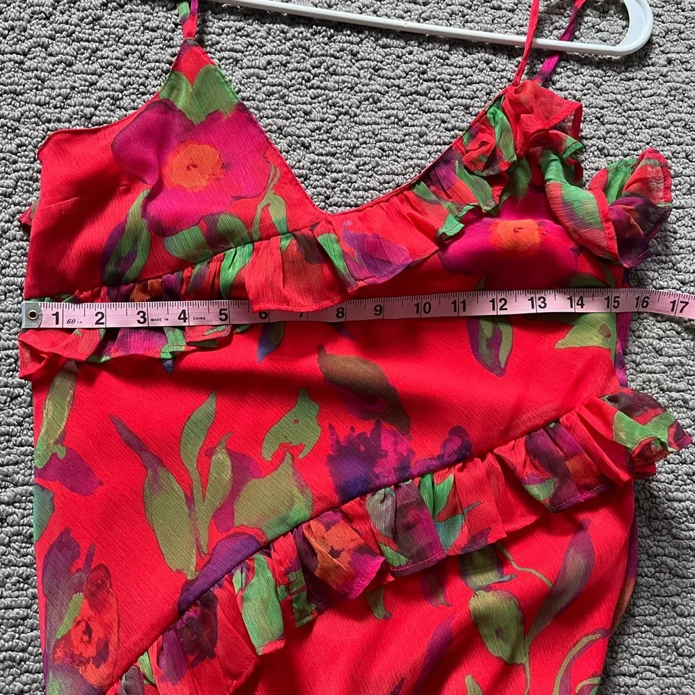 Nasty Gal Red Floral Ruffle Chiffon Maxi Dress Size 6 - Picture 7 of 7
